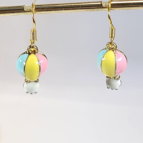 Pastel Hot Air Balloon Earrings, Cute Enamel Dangle Earrings, Whimsical Jewelry - Picture 1 of 10